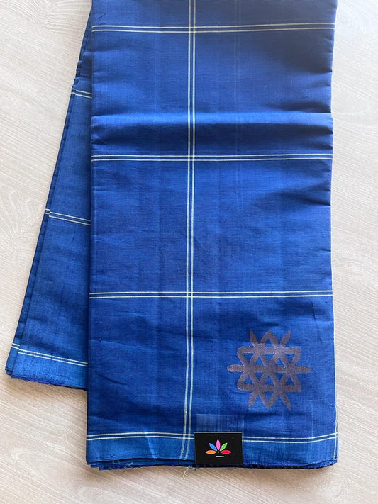 Handwoven Zari Jamdani Big Checks Cotton Saree -9472