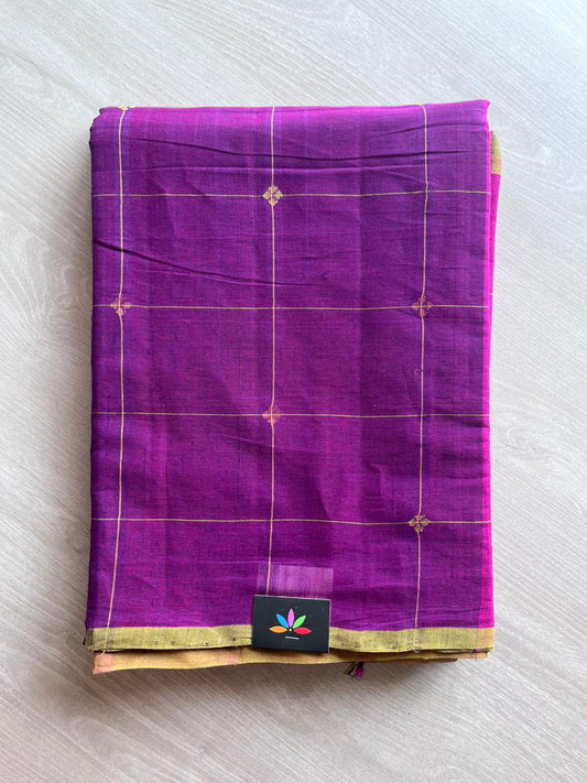 Handwoven Zari Jamdani Big Checks Cotton Saree -9480