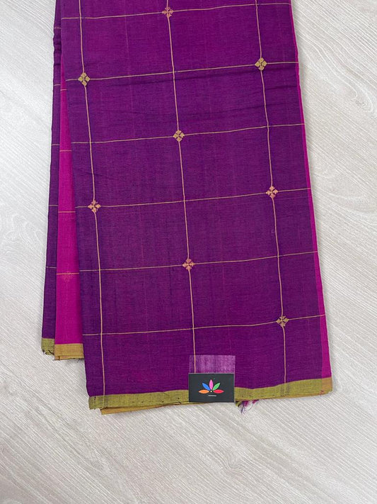 Handwoven Zari Jamdani Big Checks Cotton Saree -9480