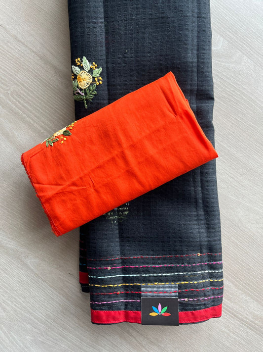 Black Lambani Design Inspired Hand Embroidered Resham Kota Saree-29900