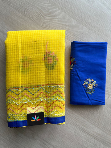 Lemon Yellow Lambani Design Inspired Hand Embroidered Resham Kota Saree-29902