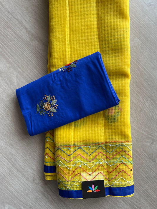 Lemon Yellow Lambani Design Inspired Hand Embroidered Resham Kota Saree-29902