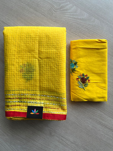 Lemon Yellow Lambani Design Inspired Hand Embroidered Resham Kota Saree-29906