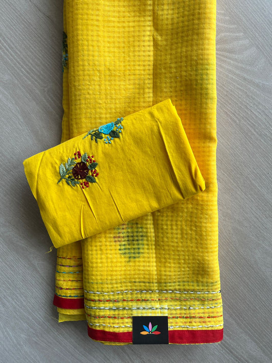 Lemon Yellow Lambani Design Inspired Hand Embroidered Resham Kota Saree-29906