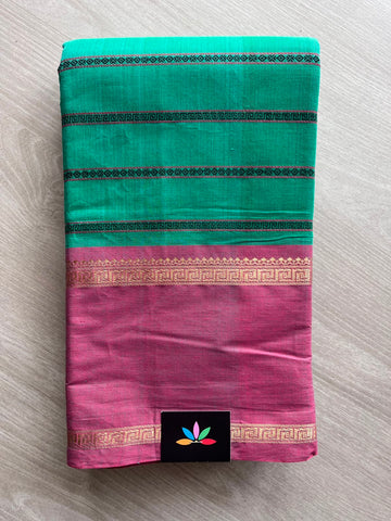 Bright Teal Handwoven Veldhari Kanchi Cotton Saree -11417