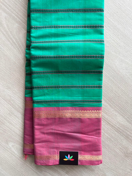 Bright Teal Handwoven Veldhari Kanchi Cotton Saree -11417