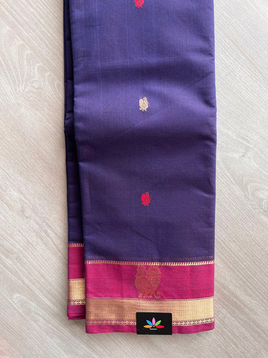 Deep Purple Handwoven Kanchi Cotton Saree -11422