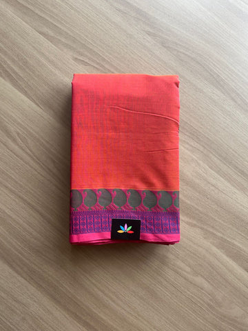 Contrast Paisley Border Handloom Kanchi Cotton Saree -14010