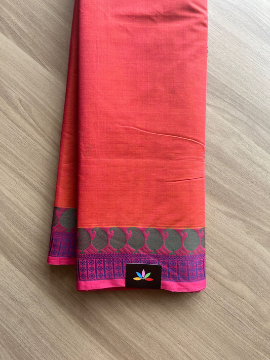 Contrast Paisley Border Handloom Kanchi Cotton Saree -14010