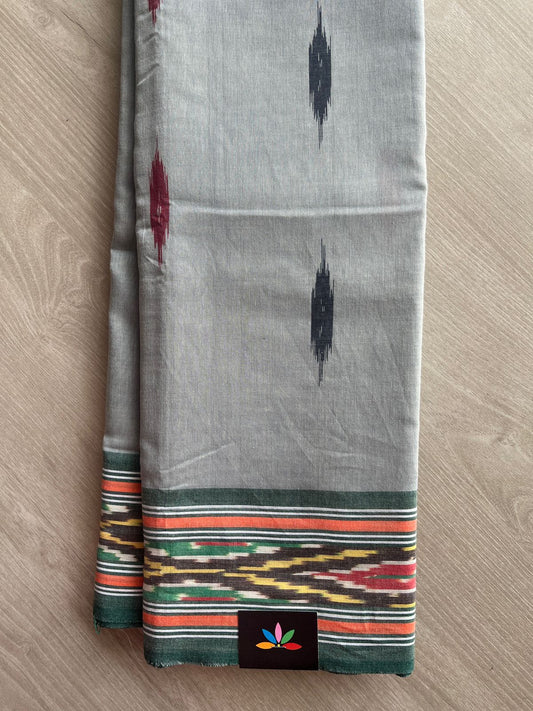 Contrast Ikkat Border Cotton Saree(without blouse) -27654