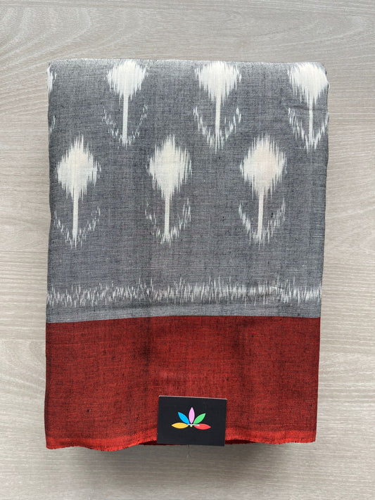 Grey Handloom Pochamapally Ikkat Cotton Saree - 29242