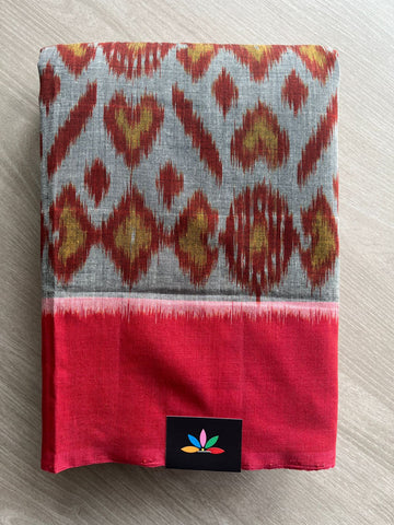 Medium Gray Handwoven Pochampally Ikkat Cotton Saree - 31749