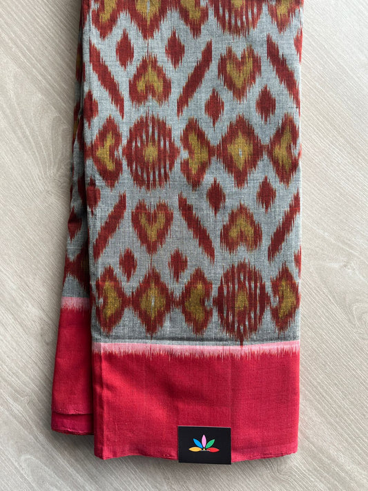 Medium Gray Handwoven Pochampally Ikkat Cotton Saree - 31749