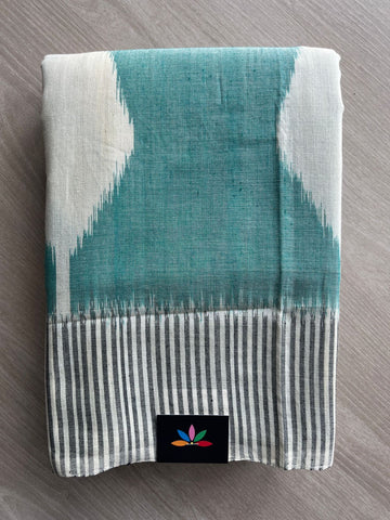 Fountain Blue Handwoven Pochampally Ikkat Cotton Saree - 31754
