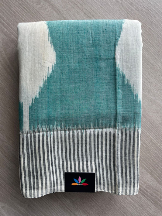 Fountain Blue Handwoven Pochampally Ikkat Cotton Saree - 31754