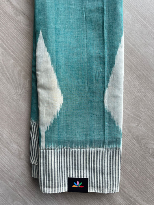 Fountain Blue Handwoven Pochampally Ikkat Cotton Saree - 31754