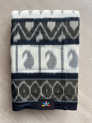 Steel Gray Handwoven Pochampally Ikkat Cotton Saree - 31756