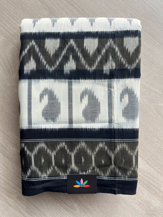 Steel Gray Handwoven Pochampally Ikkat Cotton Saree - 31756