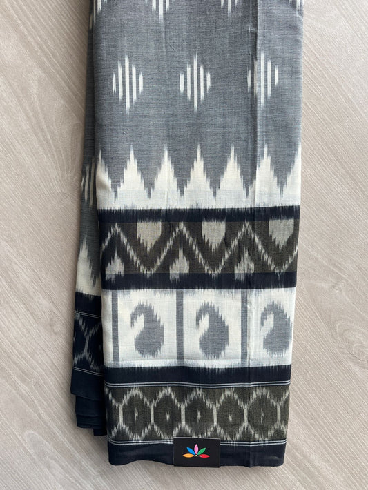 Steel Gray Handwoven Pochampally Ikkat Cotton Saree - 31756
