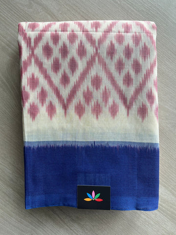 Moon Mist Shade Handwoven Pochampally Ikkat Cotton Saree - 31759