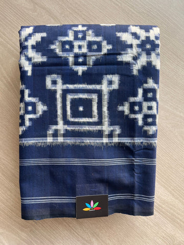 Blue Zodiac Handwoven Telia Rumal ikkat Cotton Saree - 31770