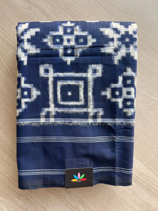 Blue Zodiac Handwoven Telia Rumal ikkat Cotton Saree - 31770