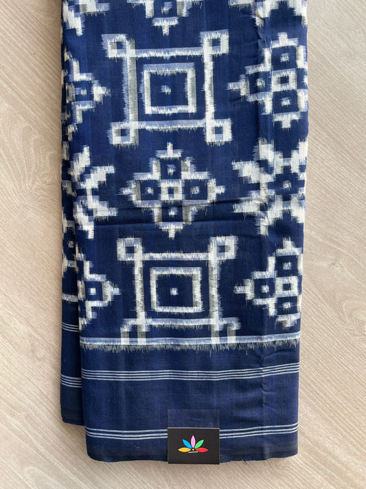 Blue Zodiac Handwoven Telia Rumal ikkat Cotton Saree - 31770
