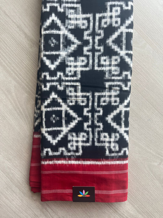 Black Handloom Telia Rumal ikkat Cotton Saree - 32228
