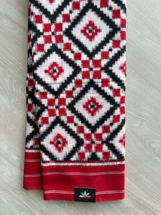 Cream & Maroon Handloom Telia Rumal ikkat Cotton Saree - 32231
