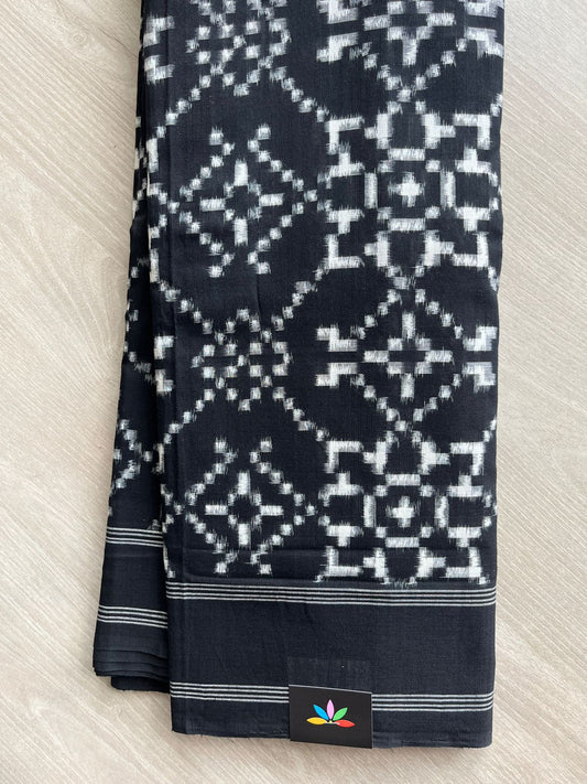 Black Handloom Telia Rumal ikkat Cotton Saree - 32232