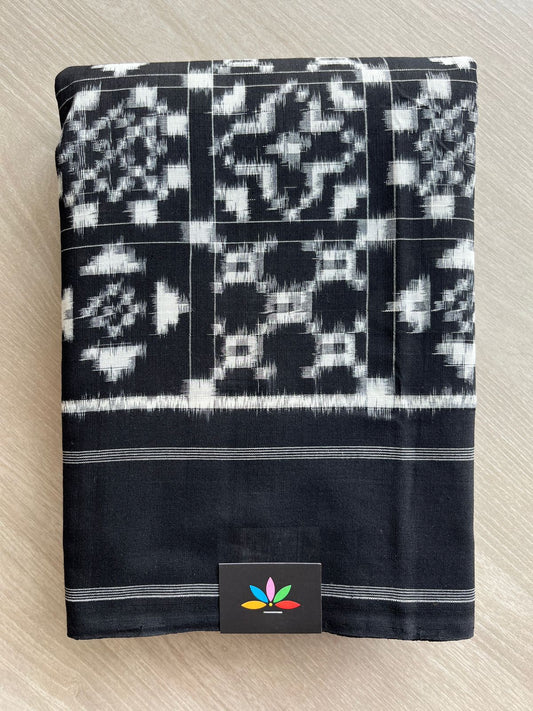 Black Handloom Telia Rumal ikkat Cotton Saree - 32234
