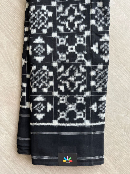 Black Handloom Telia Rumal ikkat Cotton Saree - 32234