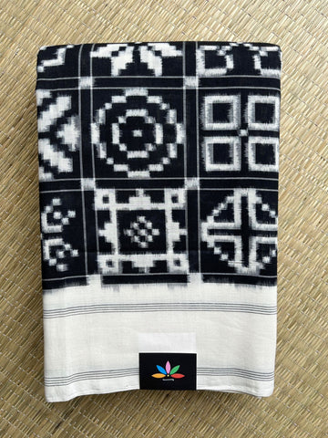 12 Motif Handwoven Telia Rumal ikkat Cotton Saree - 32238