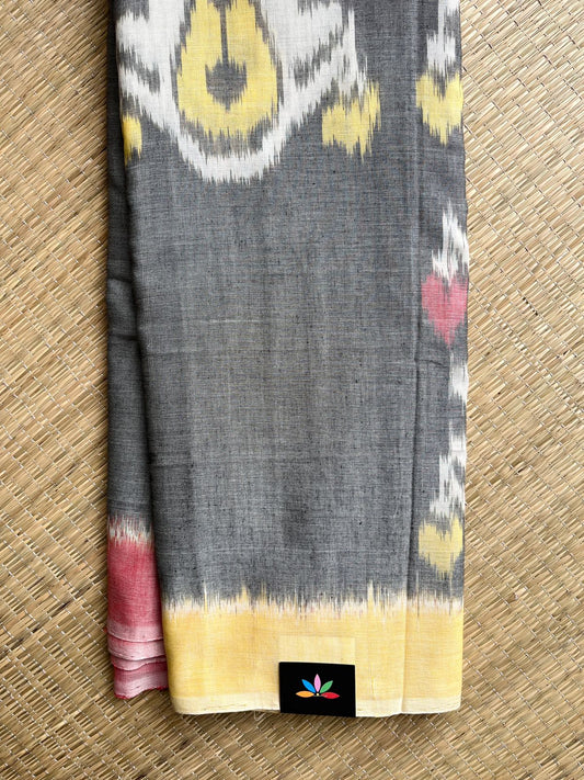 Smoke Grey Handloom Pochampally Ikkat Cotton Saree - 32244