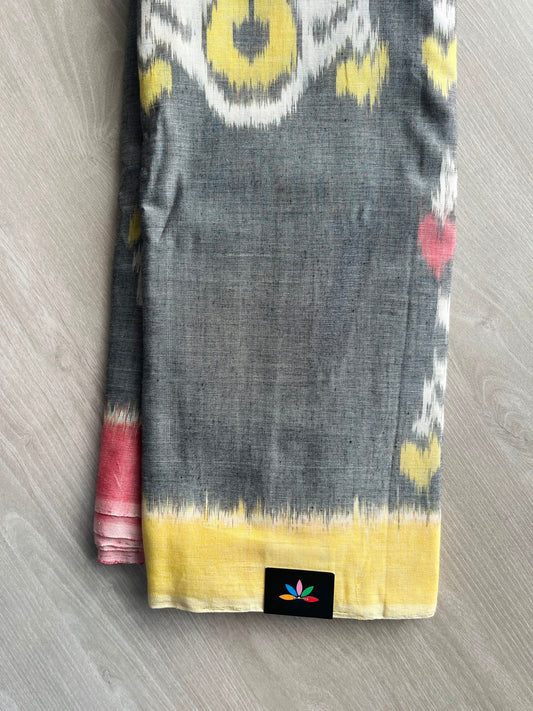 Smoke Grey Handloom Pochampally Ikkat Cotton Saree - 32244