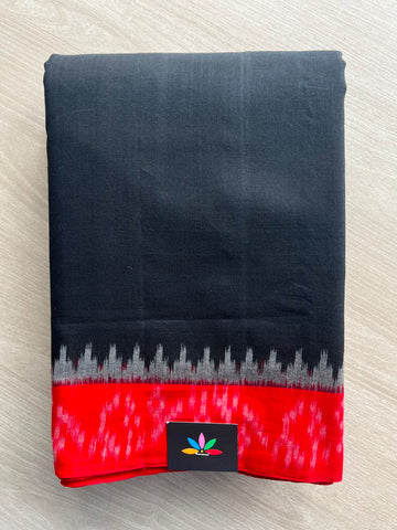 Black Handloom Pochampally Ikkat Cotton Saree - 32246
