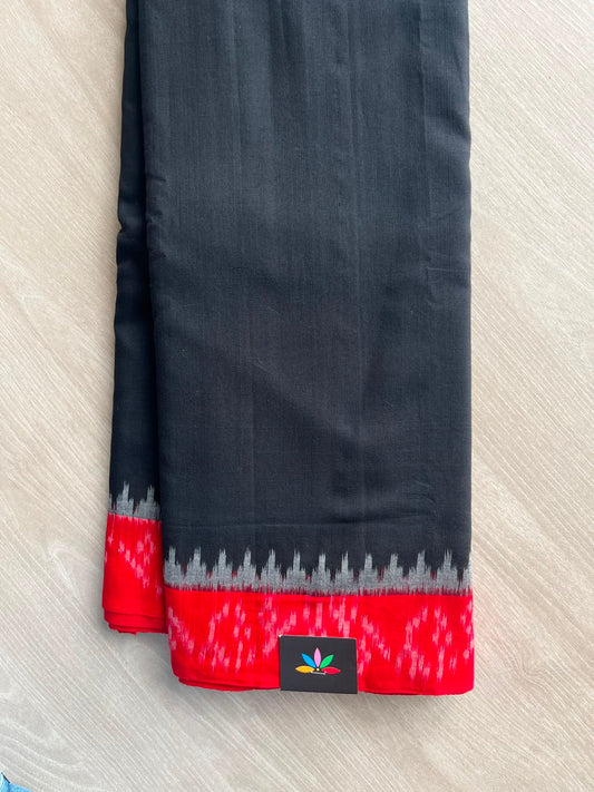 Black Handloom Pochampally Ikkat Cotton Saree - 32246