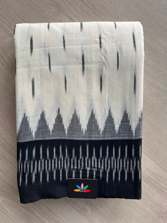 Off-White Handloom Pochampally Ikkat Cotton Saree - 32248