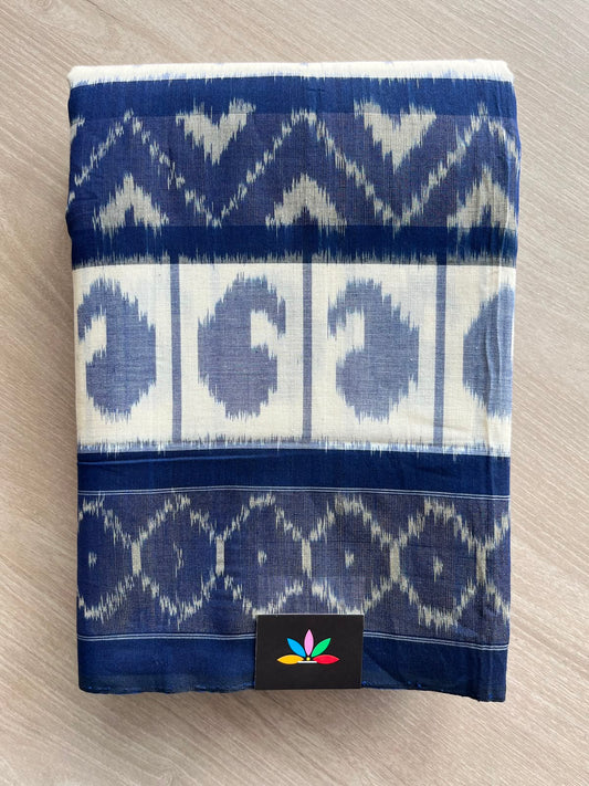 Rock Blue & Deep Sapphire Handwoven Pochampally Ikkat Cotton Saree - 33467