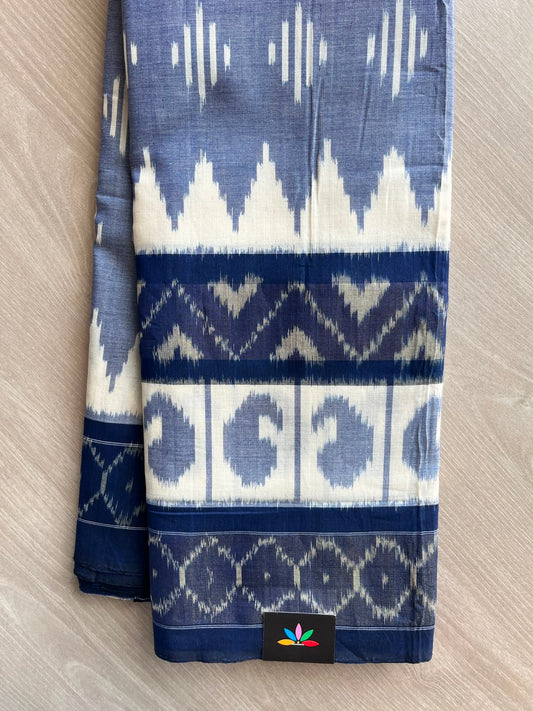 Rock Blue & Deep Sapphire Handwoven Pochampally Ikkat Cotton Saree - 33467