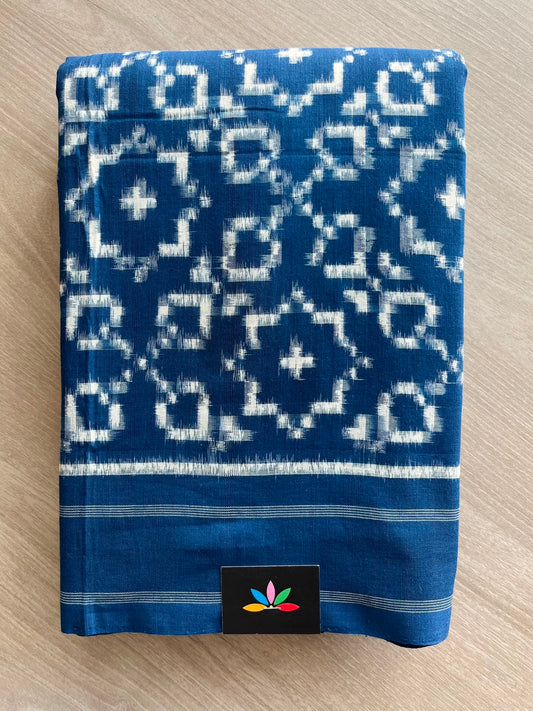 Dark Midnight Blue Handwoven Telia Rumal Ikkat Cotton Saree - 33471