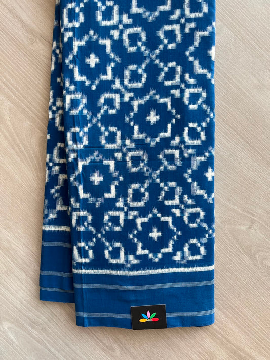 Dark Midnight Blue Handwoven Telia Rumal Ikkat Cotton Saree - 33471