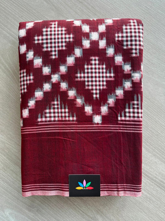Maroon Handwoven Double Ikkat Cotton Saree - 33474