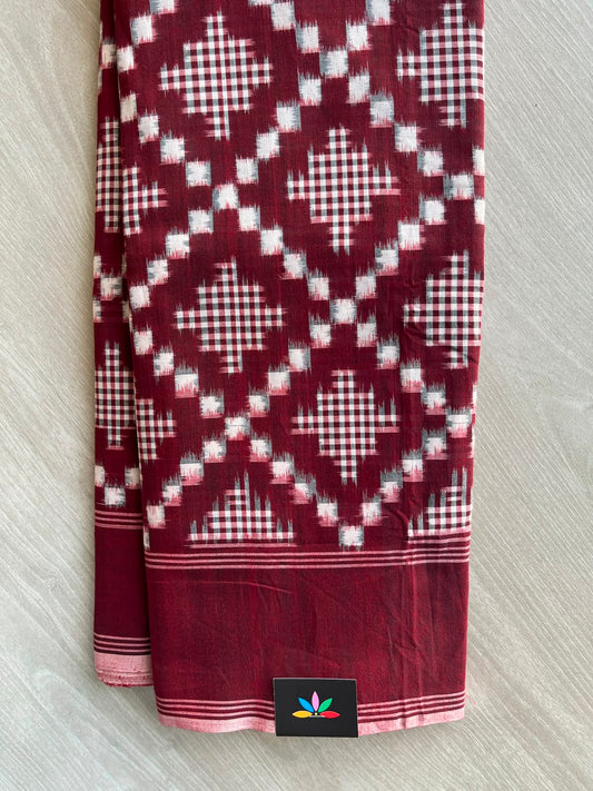 Maroon Handwoven Double Ikkat Cotton Saree - 33474
