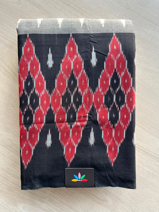 Off-White & Black Handwoven Pochampally Ikkat Cotton Saree - 33483