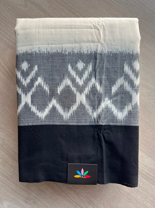 Off-White & Black Handwoven Pochampally Ikkat Cotton Saree - 33484