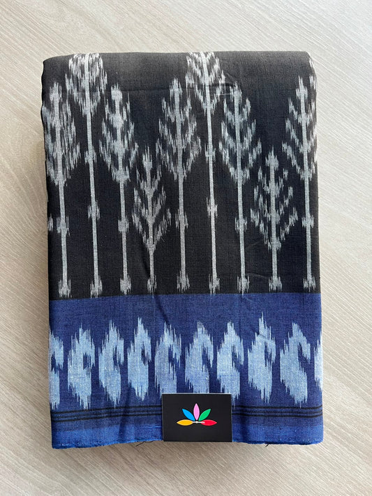 Black Handwoven Pochampally Ikkat Cotton Saree - 33486