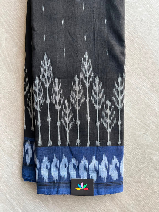 Black Handwoven Pochampally Ikkat Cotton Saree - 33486