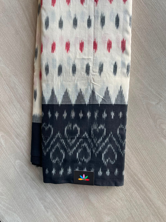 Off-White Handwoven Pochampally Ikkat Cotton Saree - 33487