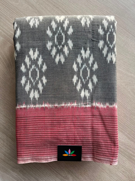 Steel Gray Handwoven Pochampally Ikkat Cotton Saree - 33488